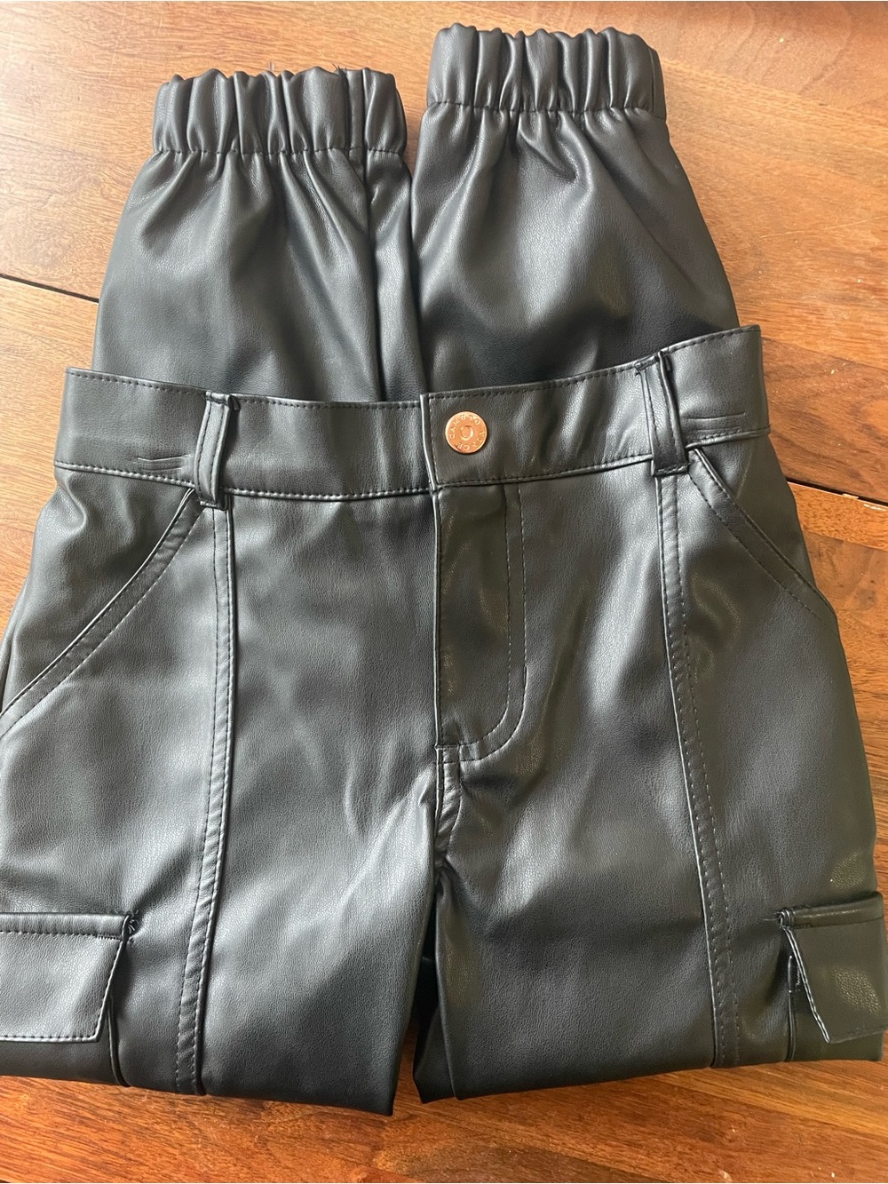 Vince Camuto Girls Faux Leather Black Cargo Pants Gold Hardware Size 7]